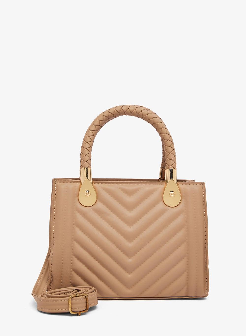 Beige Quilted Top Handle Satchel Y250803025 - Image 1