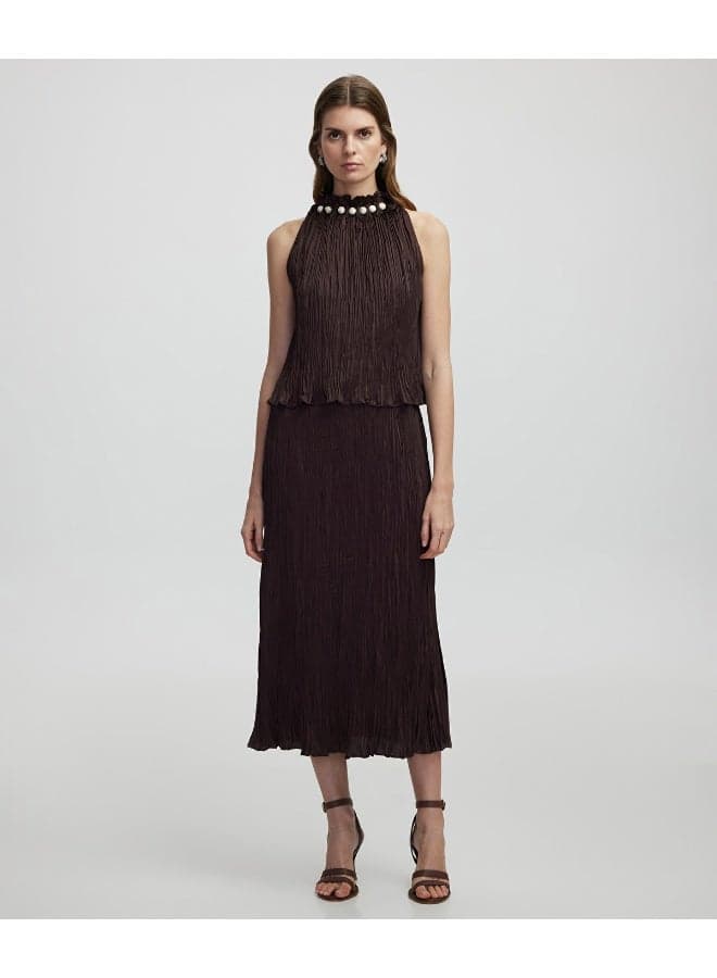 Relaxed Fit Textured Halter Midi Dress - Image 1