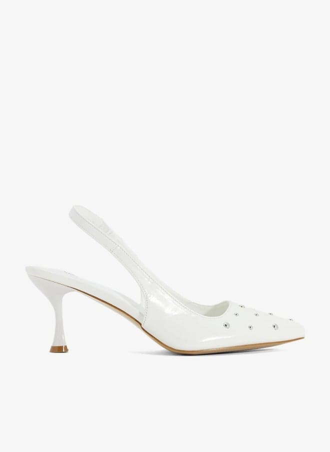 White Studded Slingback Heeled Pump X2503 62 - Image 1