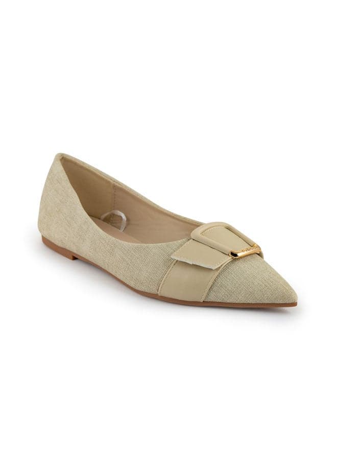 Beige Pointed Toe Low Heel Pumps Vi20400740 - Image 1