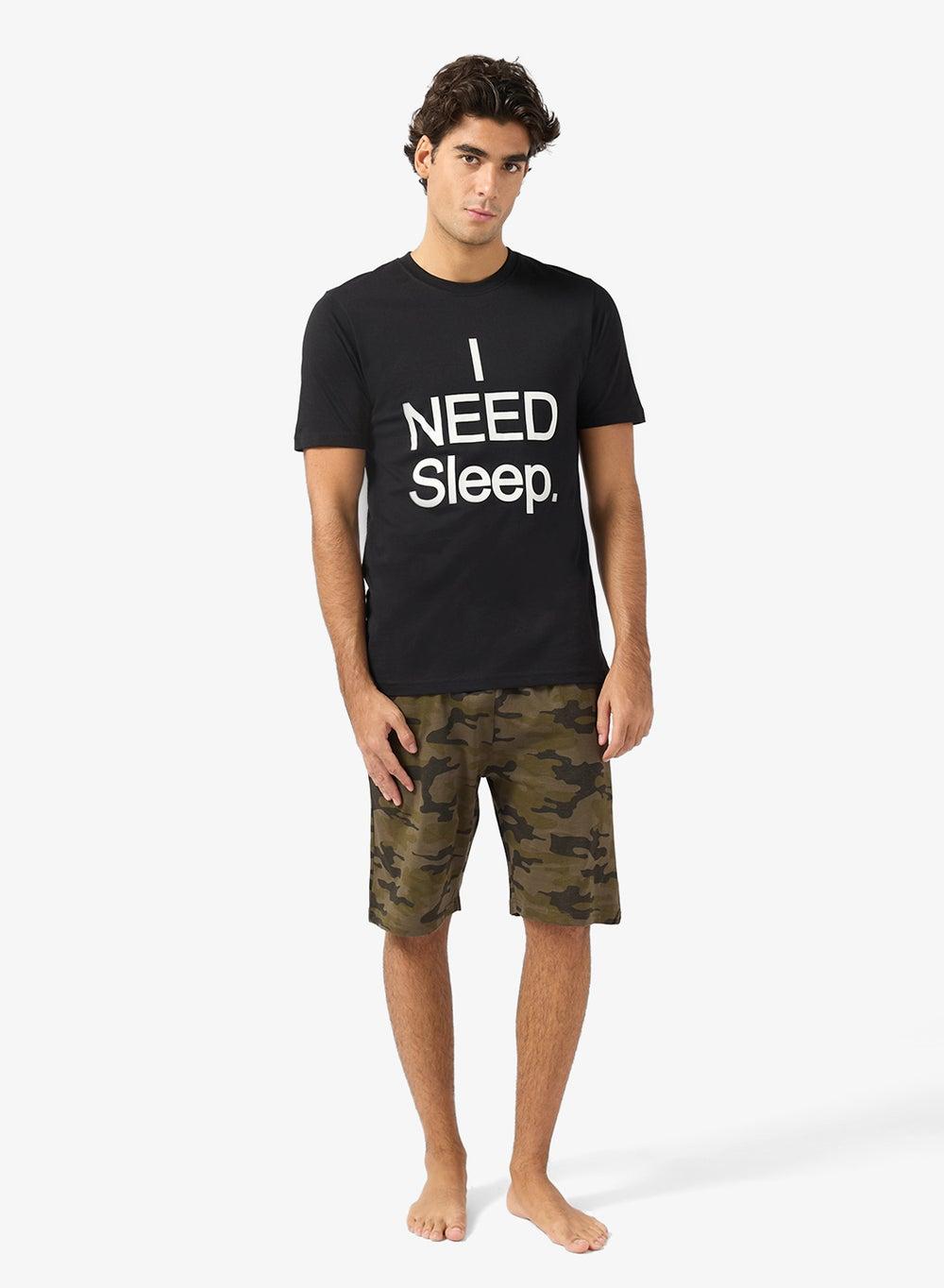 I Need Sleep Camo Cotton Shorts Pyjama Set - Image 1