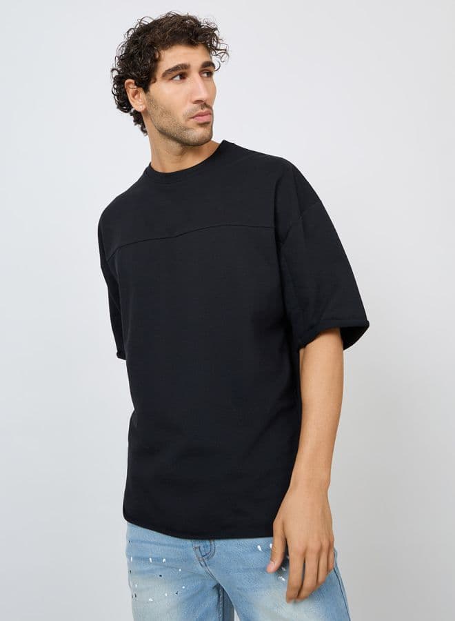 Boxy Terry T-Shirt 7005422013Blue Raw Edge Black - Image 1