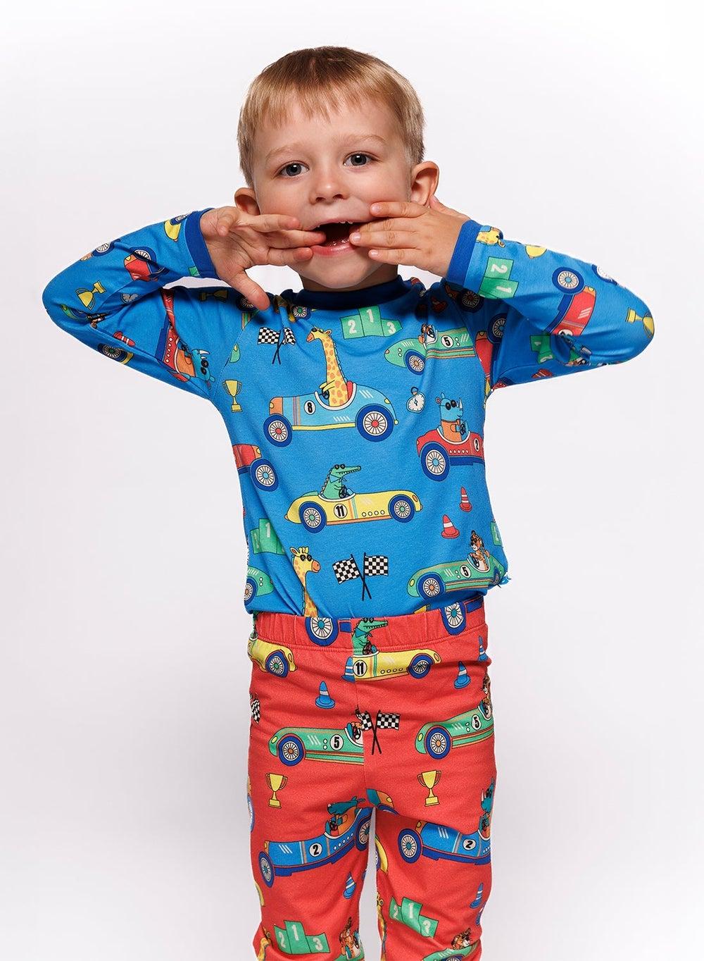 Race Car Print Organic Cotton Girls Long Sleeve Top - Image 1