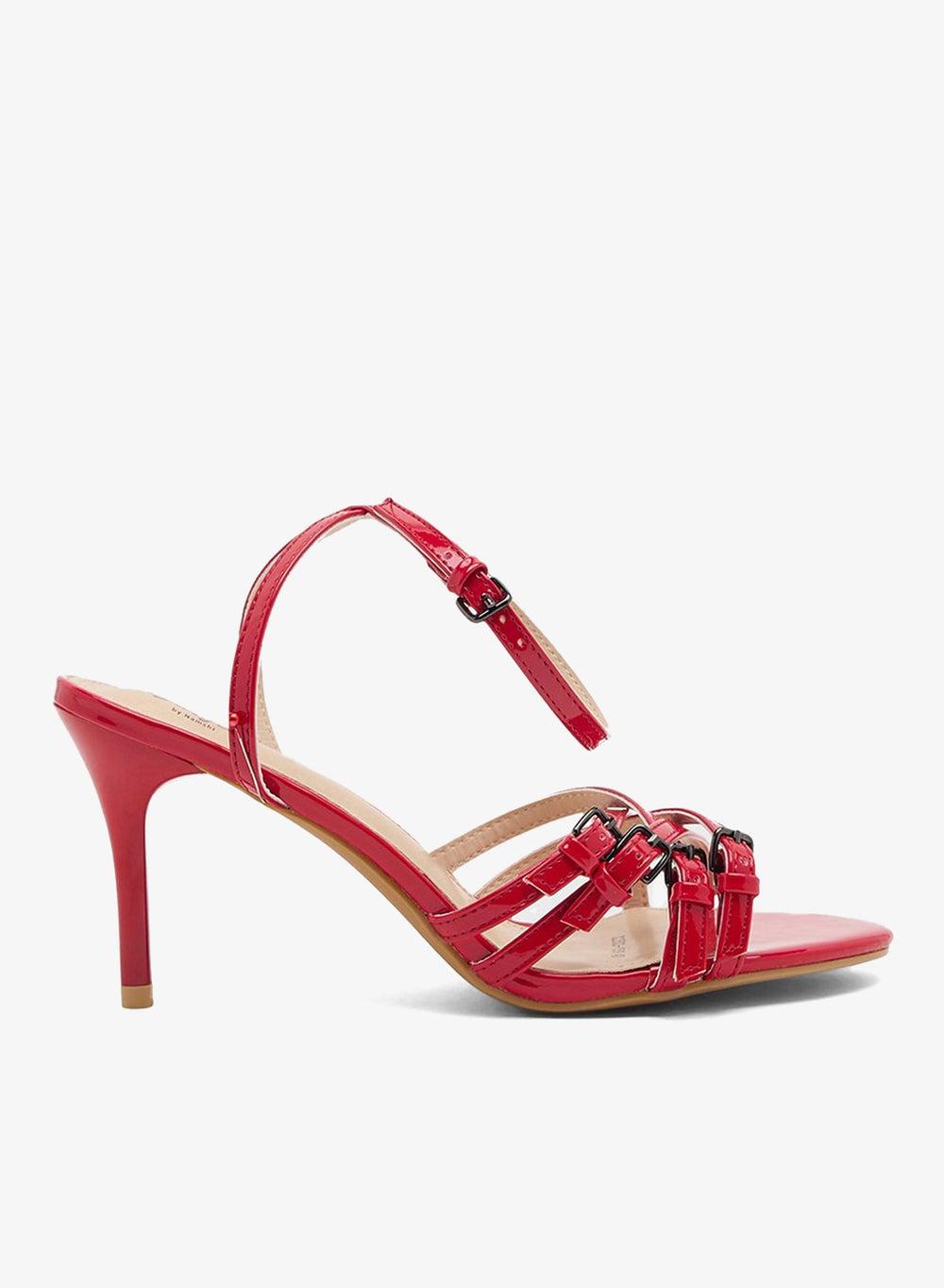 Red Crossover Strap Heeled Sandal for Women - Image 1