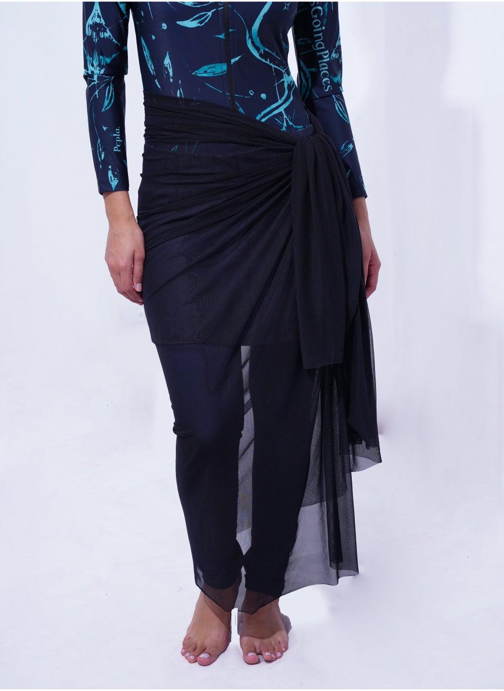 Black Asymmetric Cover Up Swimwear High-Rise Set - Image 1