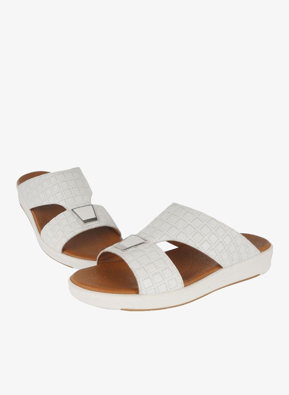 Barjeel Uno TAM 107 White Leather Arabic Sandals - Image 1