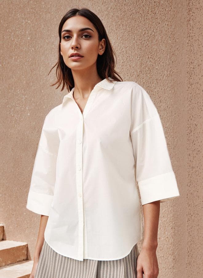 2Xtremz Oversized White Cotton Shirt 3/4 Sleeve - Image 1