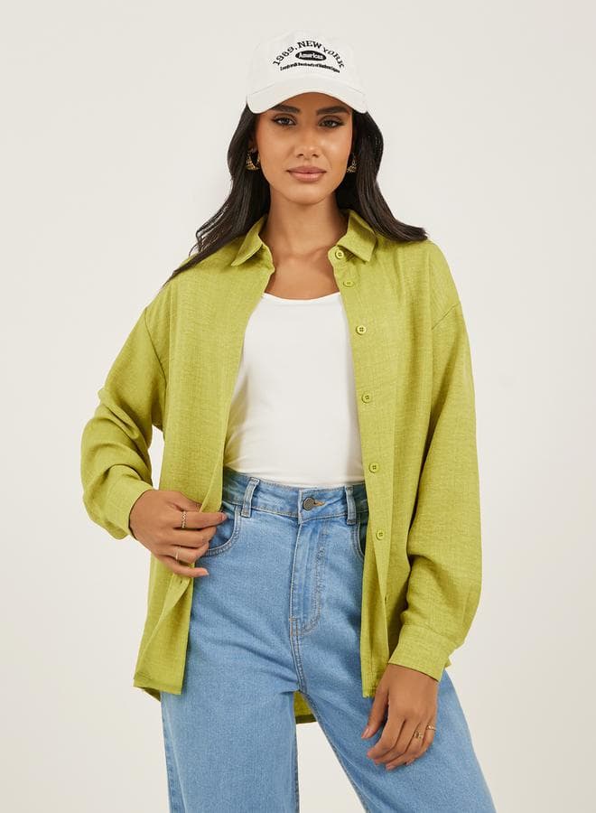 Styli 7012396313 Green Oversized Spread Collar Shirt - Image 1