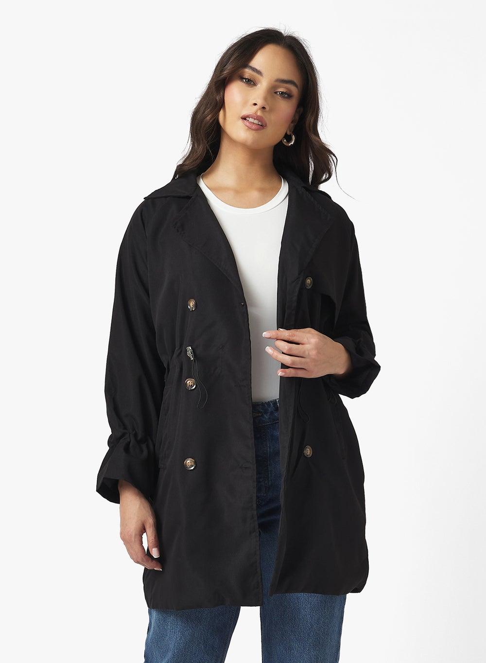 Oversized Woven Black Trench Coat Y250508245 - Image 1