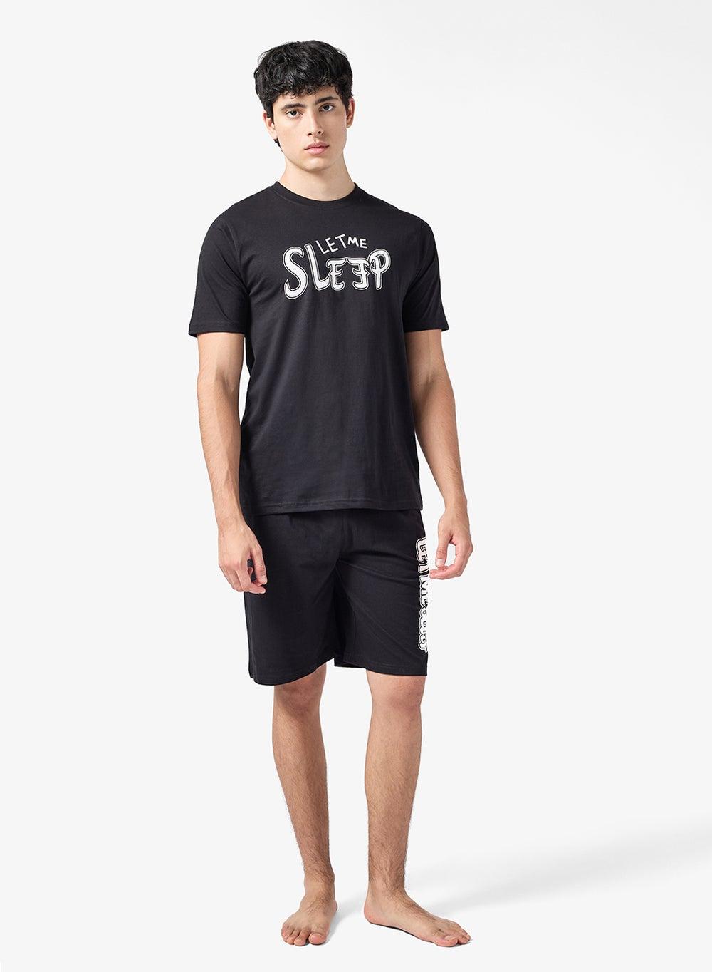 Arcamnw111 Black Graphic Nightwear T-Shirt & Shorts Set - Image 1