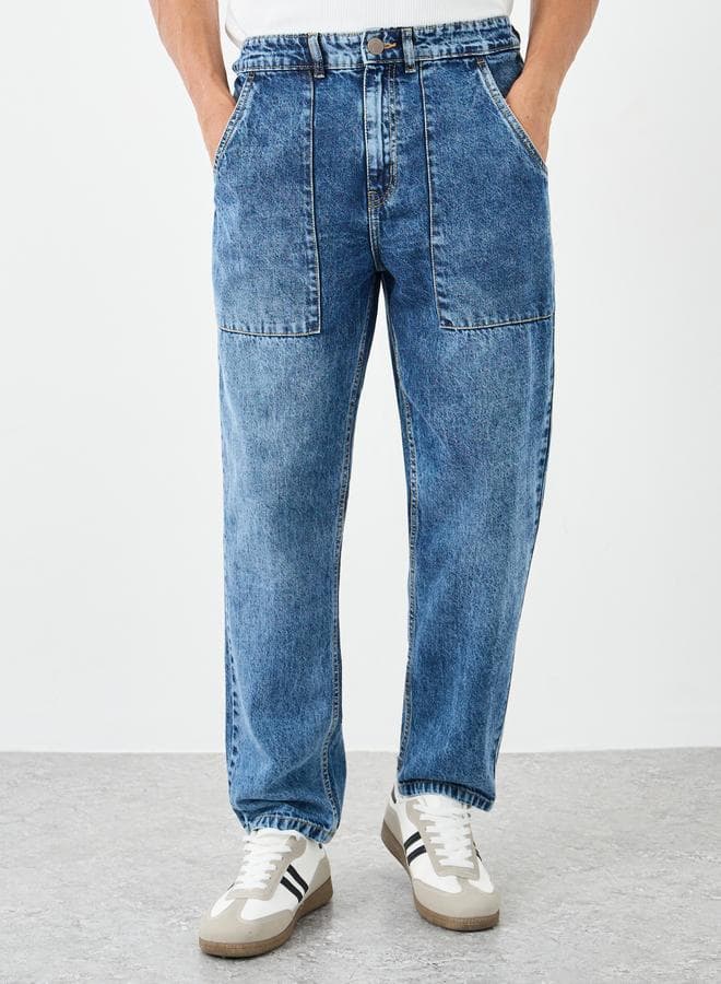 Mid Rise Washed Tapered Fit Cotton Jeans - Image 1