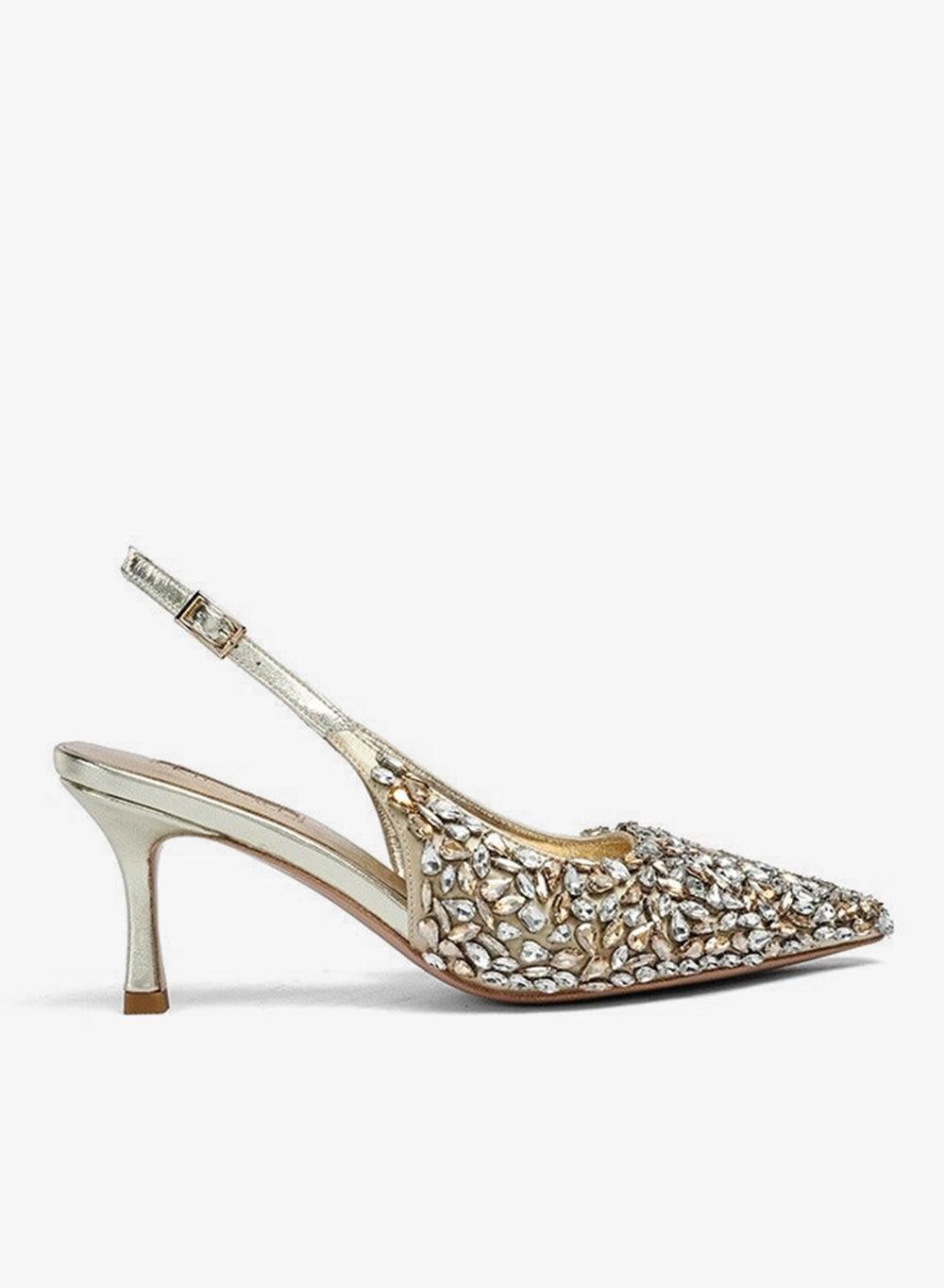 Foligno Gold Leather Pointed Pumps 7cm Heel - Image 1