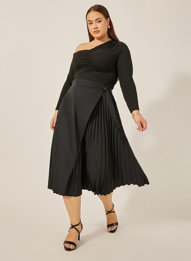 Plus Size Pleated Wrap A-Line Midi Skirt 7011406930 - Image 1