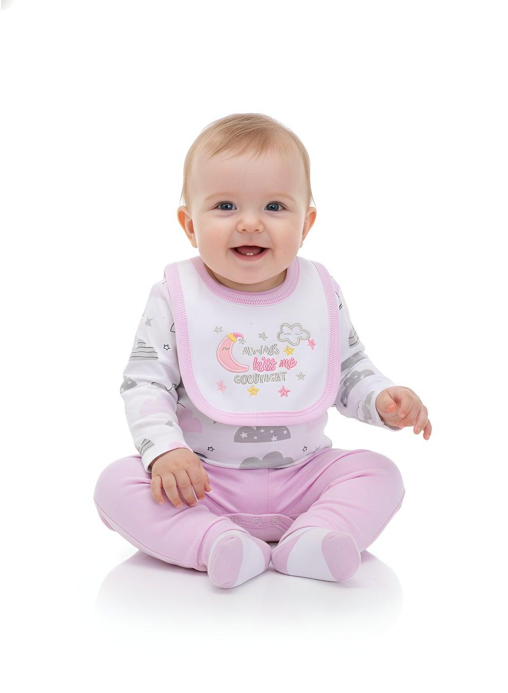 Bambimici Cloud Print Baby Bodysuit Pyjama Set Purple - Image 1