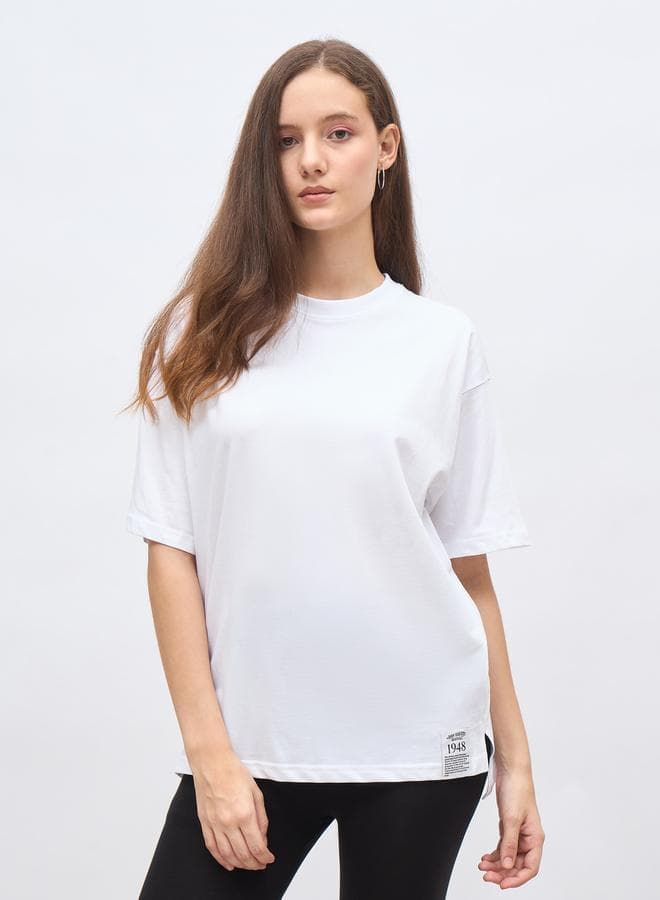 Oversized High-Low Hem Cotton T-Shirt White - Image 1