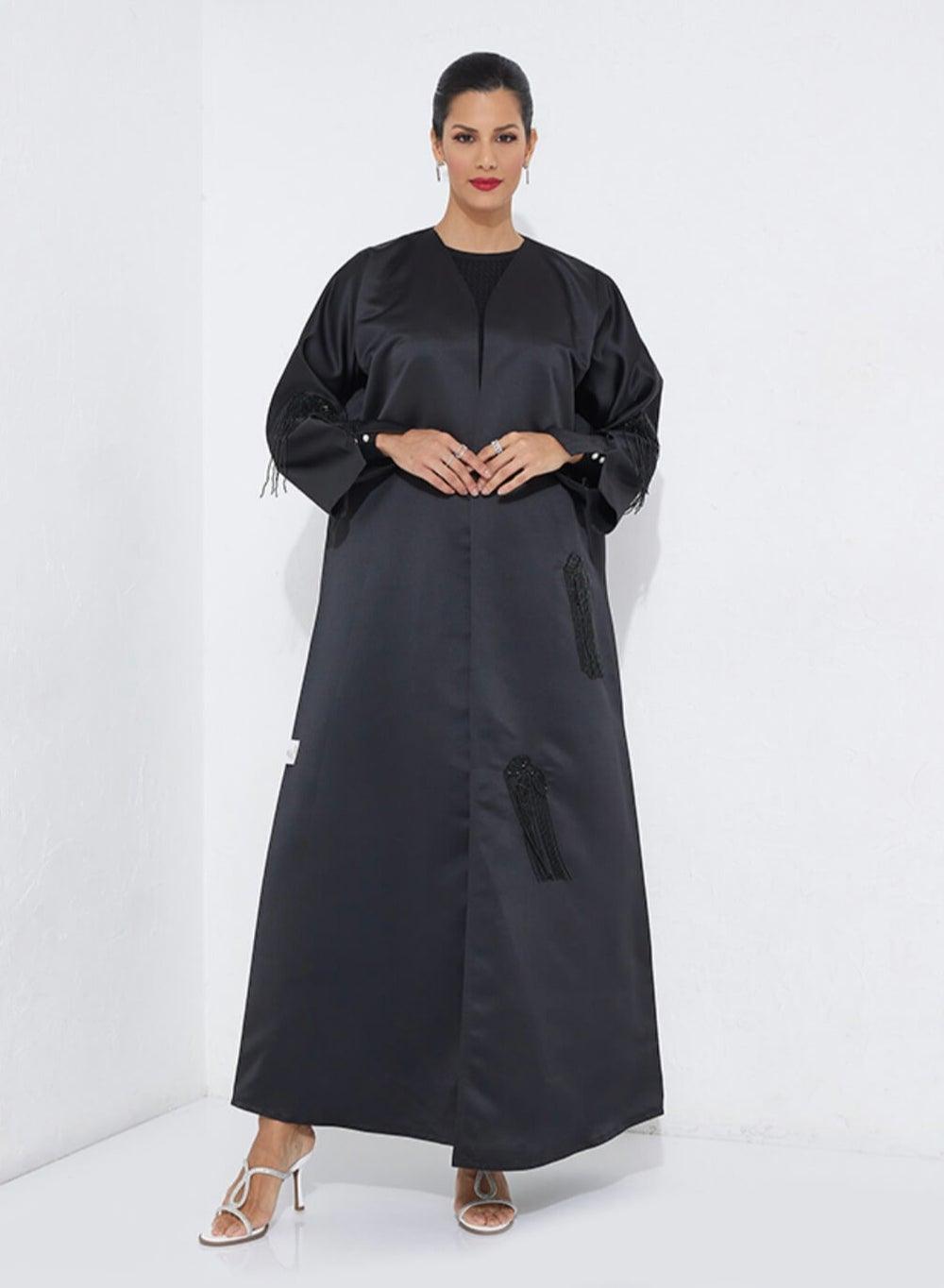 Elegant Embroidered Black Abaya – Bridal 52 Inch - Image 1
