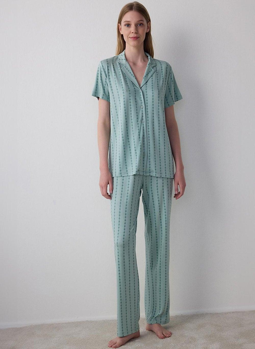 Penti Lenna Mint Green Striped Pyjama Set - Image 1