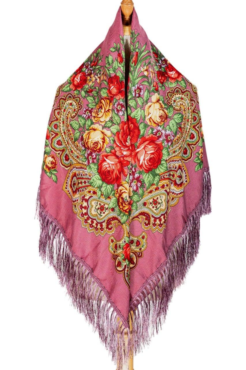 Dominika Cotton Tassel Shawl – Eastern European Pink Elegance - Image 1