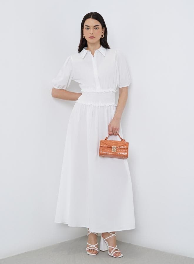 Take Two Elegant White A-Line Maxi Shirt Dress - Image 1