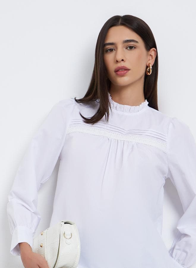 Take Two White Ruffle Neck Long Sleeve Blouse - Image 1