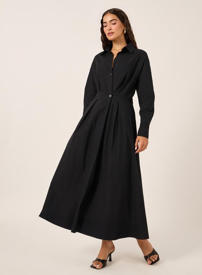 Classic Black Collared Midi Shirt Dress 7012742001 - Image 1