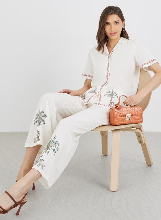 Graphic Print Buttoned Shirt & Pants Co-Ord Set - Image 1