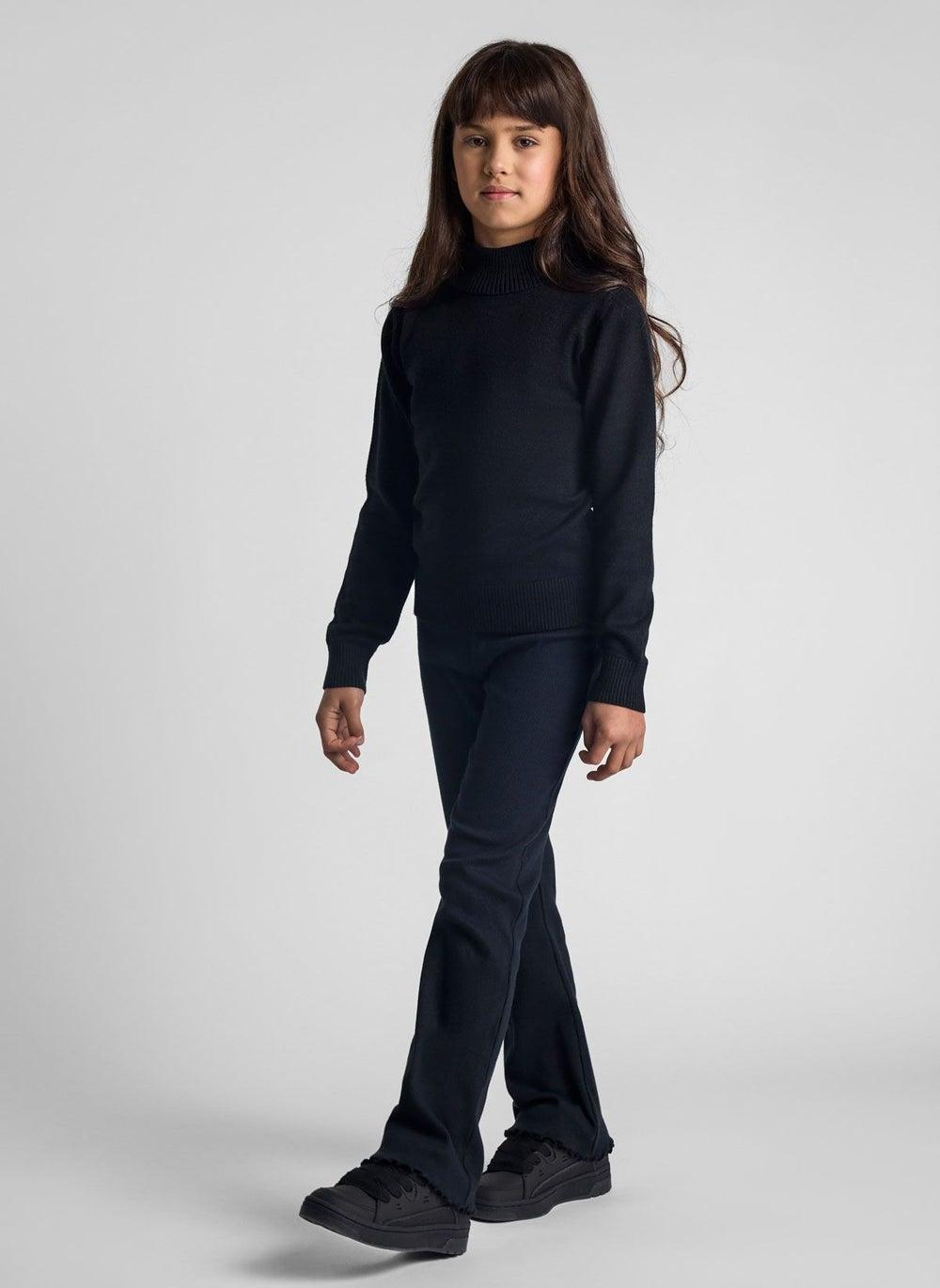 Girls Soft Black Turtleneck Knit Jumper - Image 1