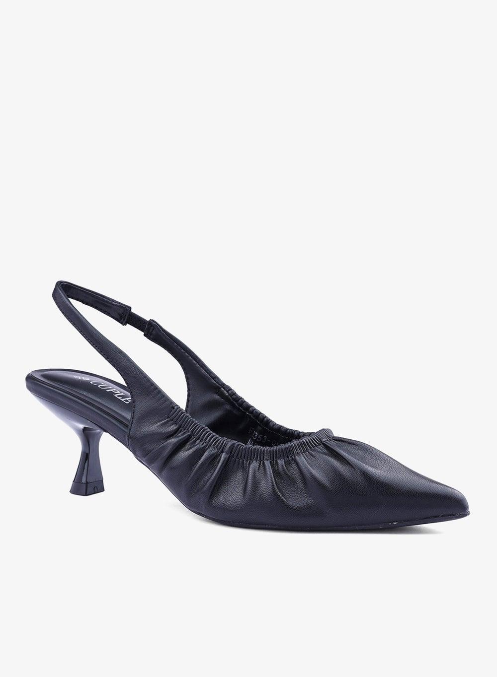 Black Slingback Pointed Toe Kitten Heel Pumps - Image 1