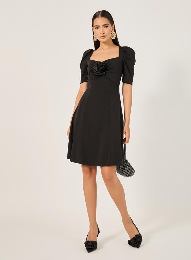 7011921401 Black Floral A-Line Mini Dress - Image 1