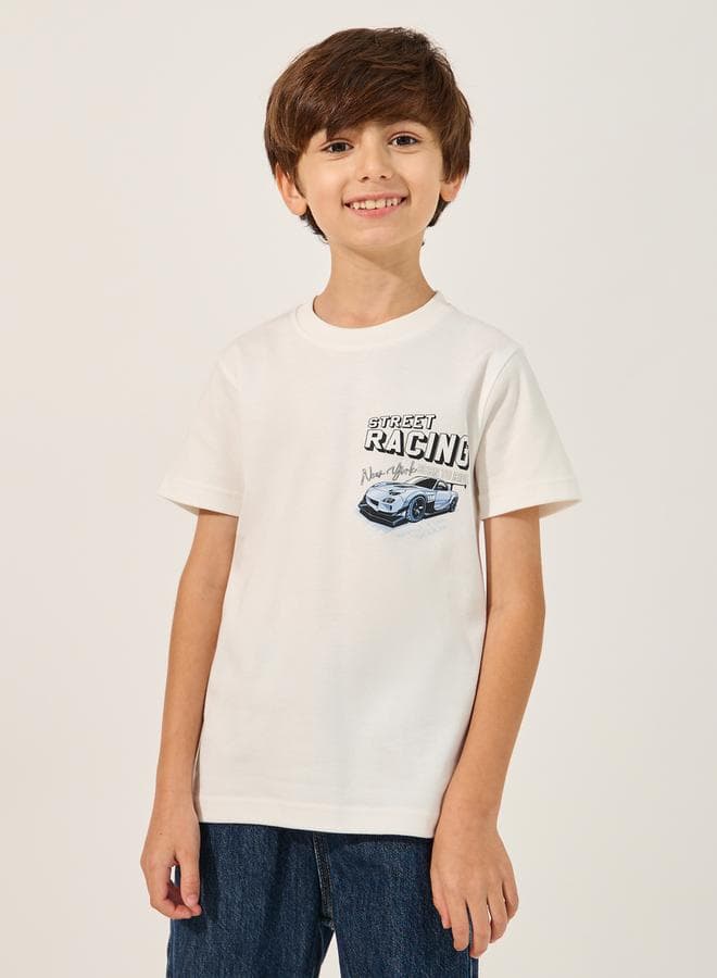Off White Car Graphic Boys Casual T-Shirt 2112059724 - Image 1