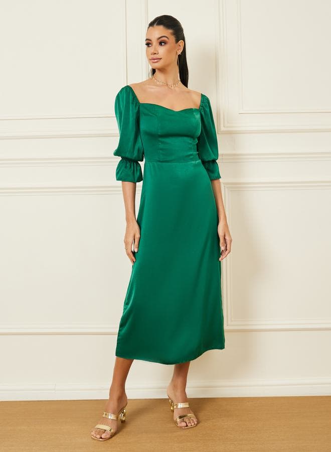 Styli Emerald Satin Sweetheart A-Line Midi Dress 7004602013 - Image 1