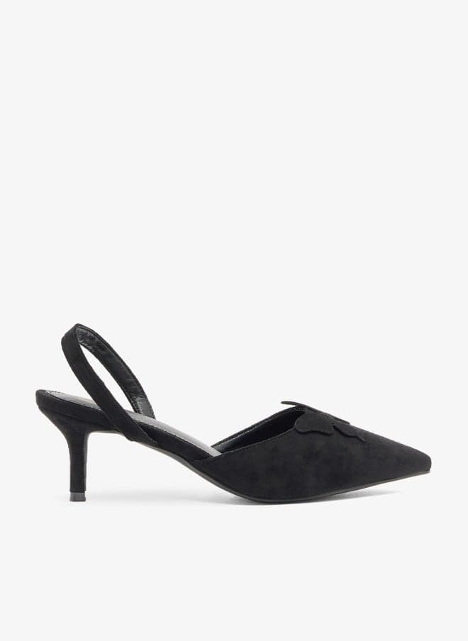 Mh45 Black Velvet Bow Slingback Kitten Heels - Image 1