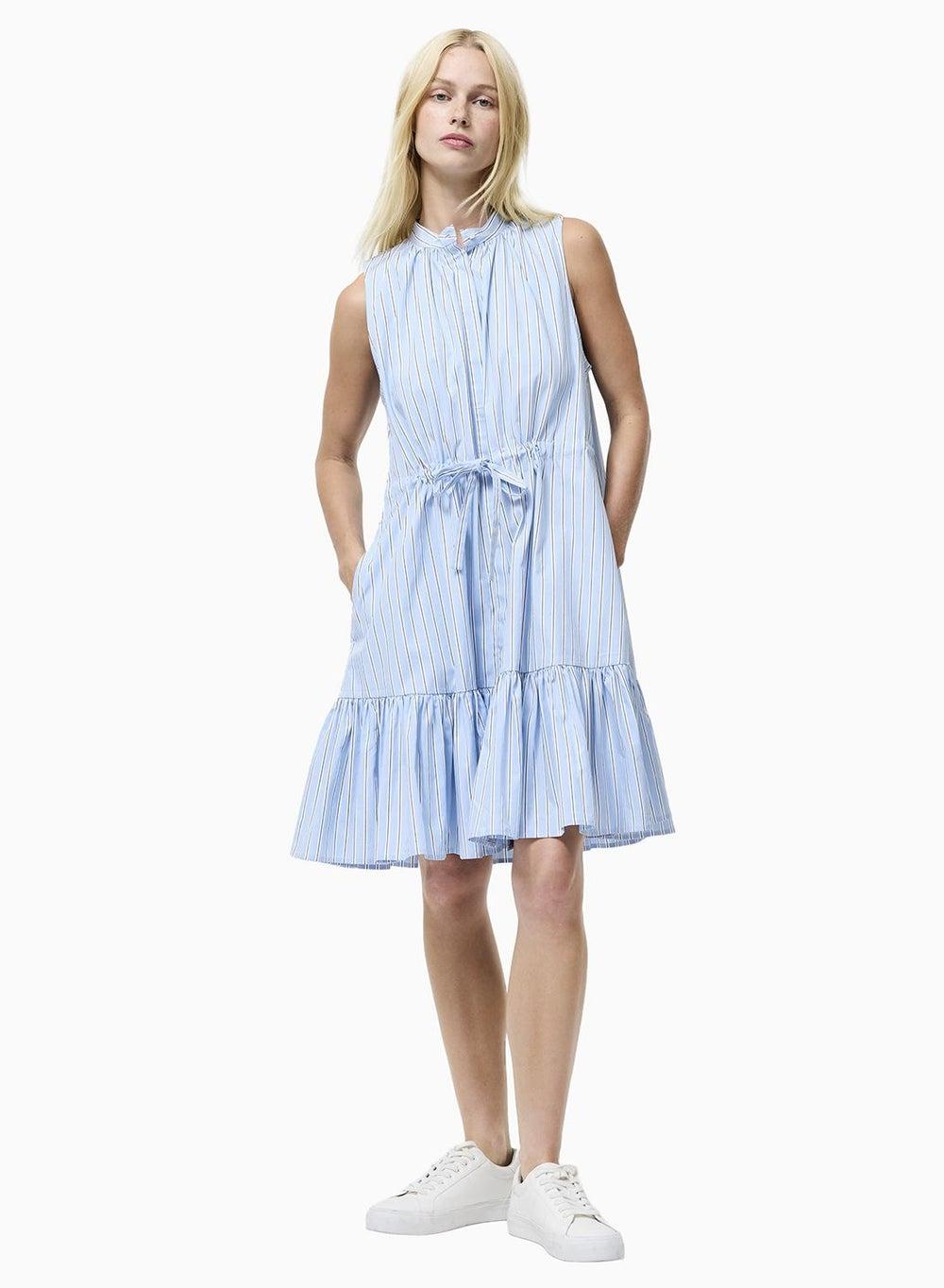 Cambria Cotton Striped Midi Dress 71Zcr Arctic Blue - Image 1