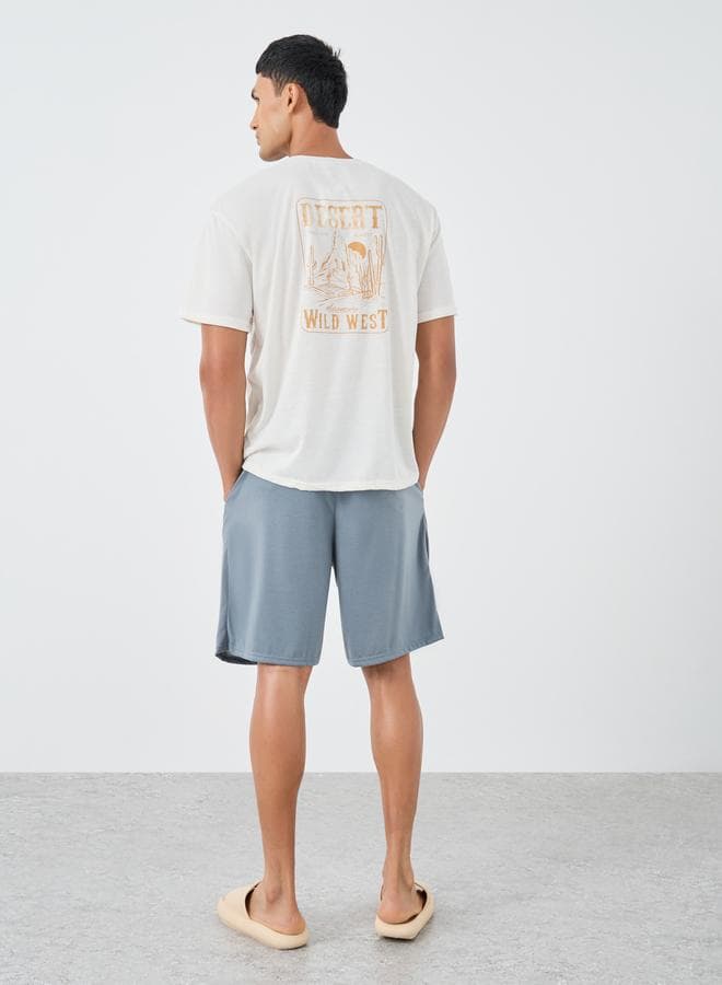 Styli Cream Graphic T-Shirt & Shorts Set - Image 1