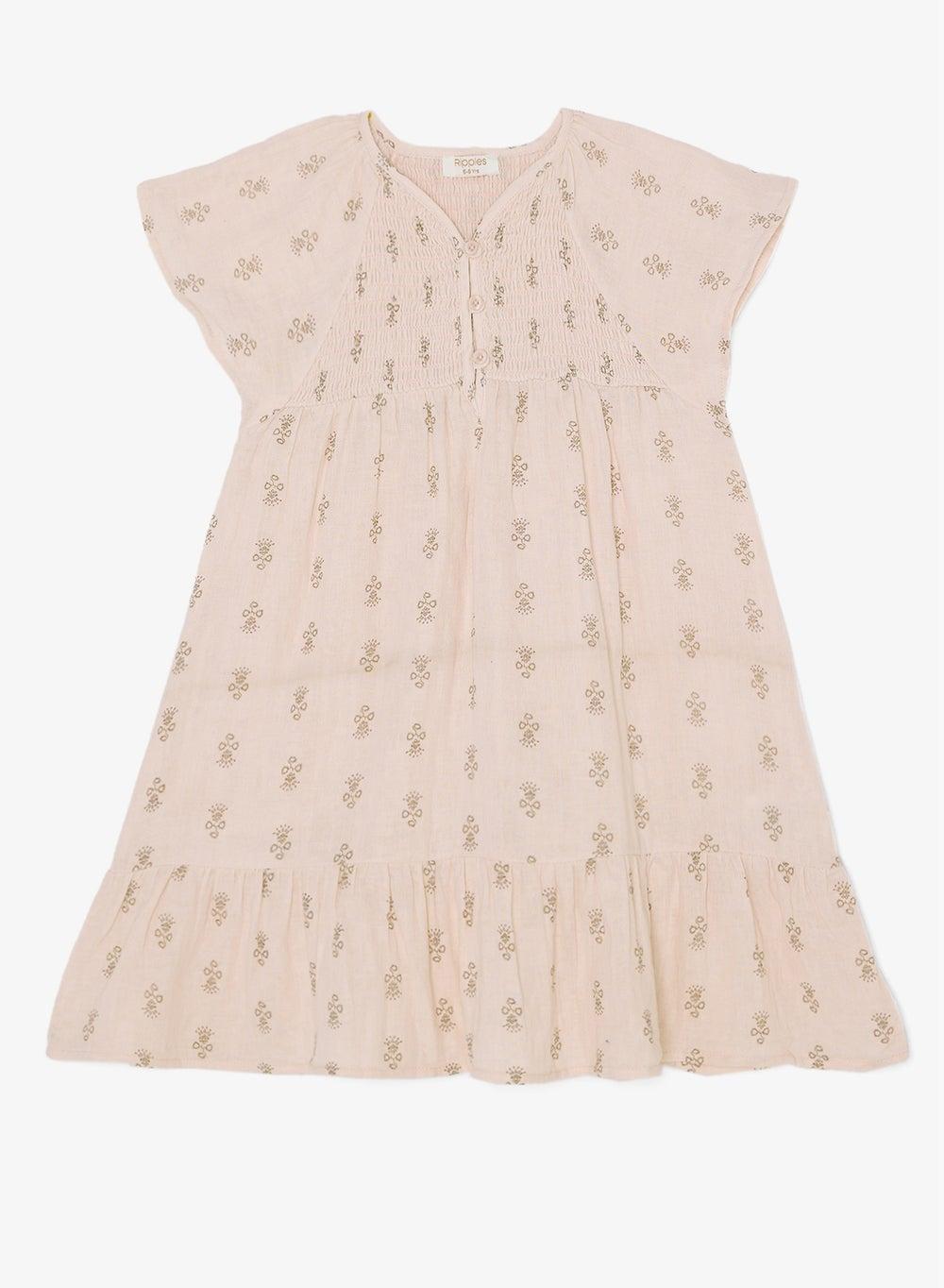 Blush Pink Floral Cotton Flutter Sleeve Midi Dress - Image 1