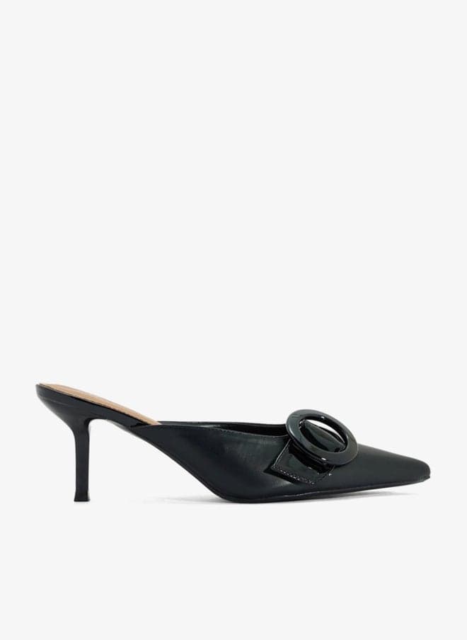 Black Buckle Heeled Mule 6355 103 - Image 1