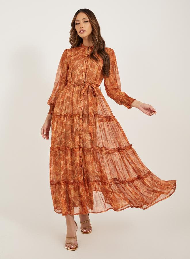 Styli Paisley Tiered Shirt Maxi Dress 7010596726 - Image 1