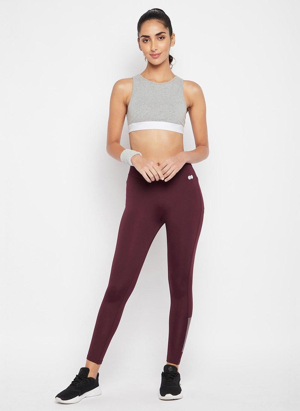 Clovia Plum High-Rise 4-Way Stretch Active Tights Ab0049A15 - Image 1