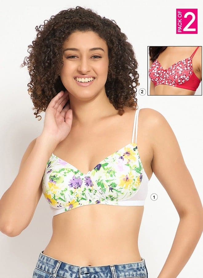 Clovia Floral Padded Wireless Full Cup Bra Pack of 2 - Image 1