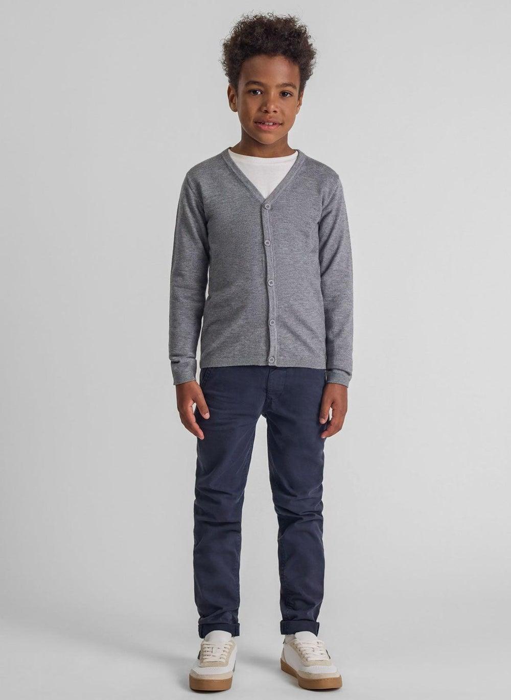 Boys Grey Fine Knit V-Neck Button Cardigan - Image 1