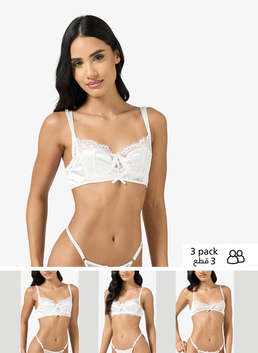Me5180 White Lace Bra & Brief 3-Pack Set - Image 1