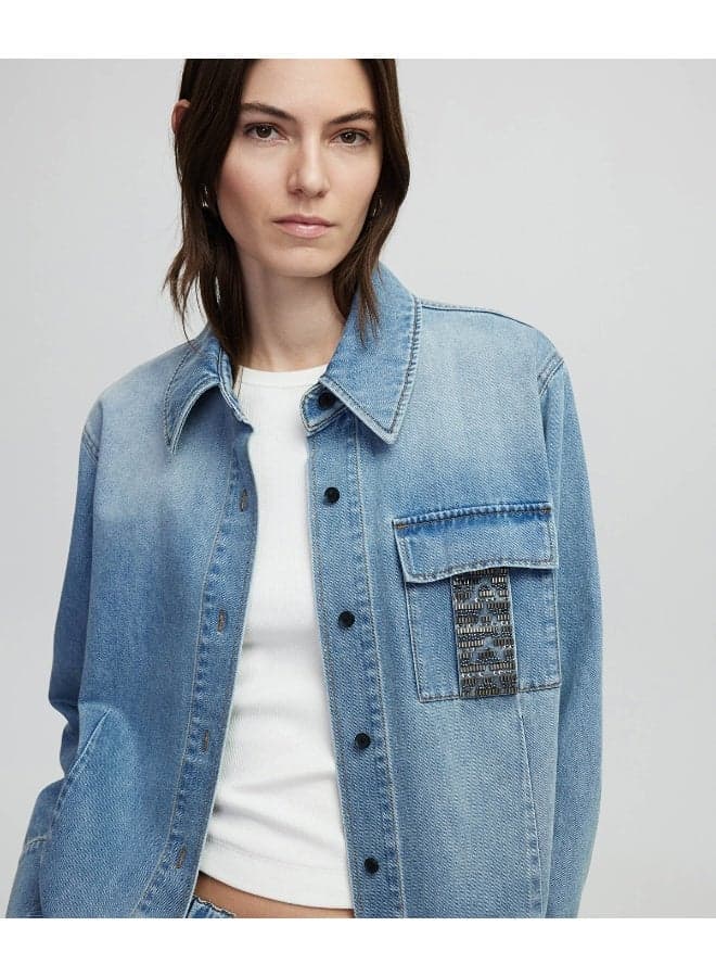 Indigo Embroidered Denim Shirt Regular Fit - Image 1