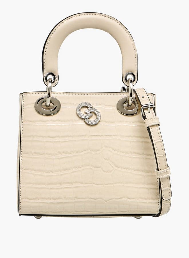 Textured Beige Tote Mtc C73448 with Detachable Strap - Image 1