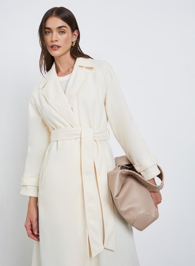 Styli Off White Maxi Belted Coat Elegance - Image 1