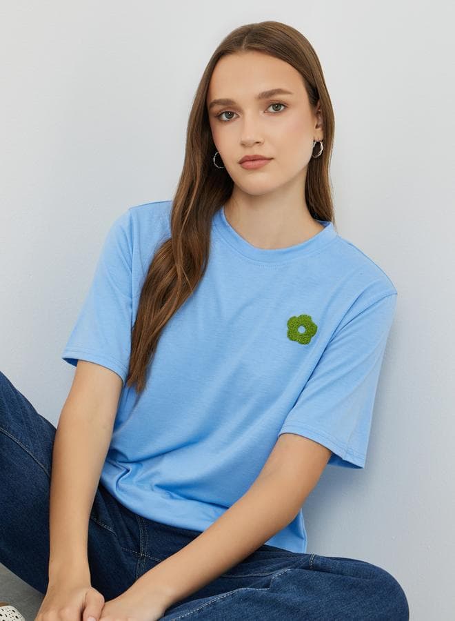 Take Two Blue Embroidered Oversized T-Shirt - Image 1