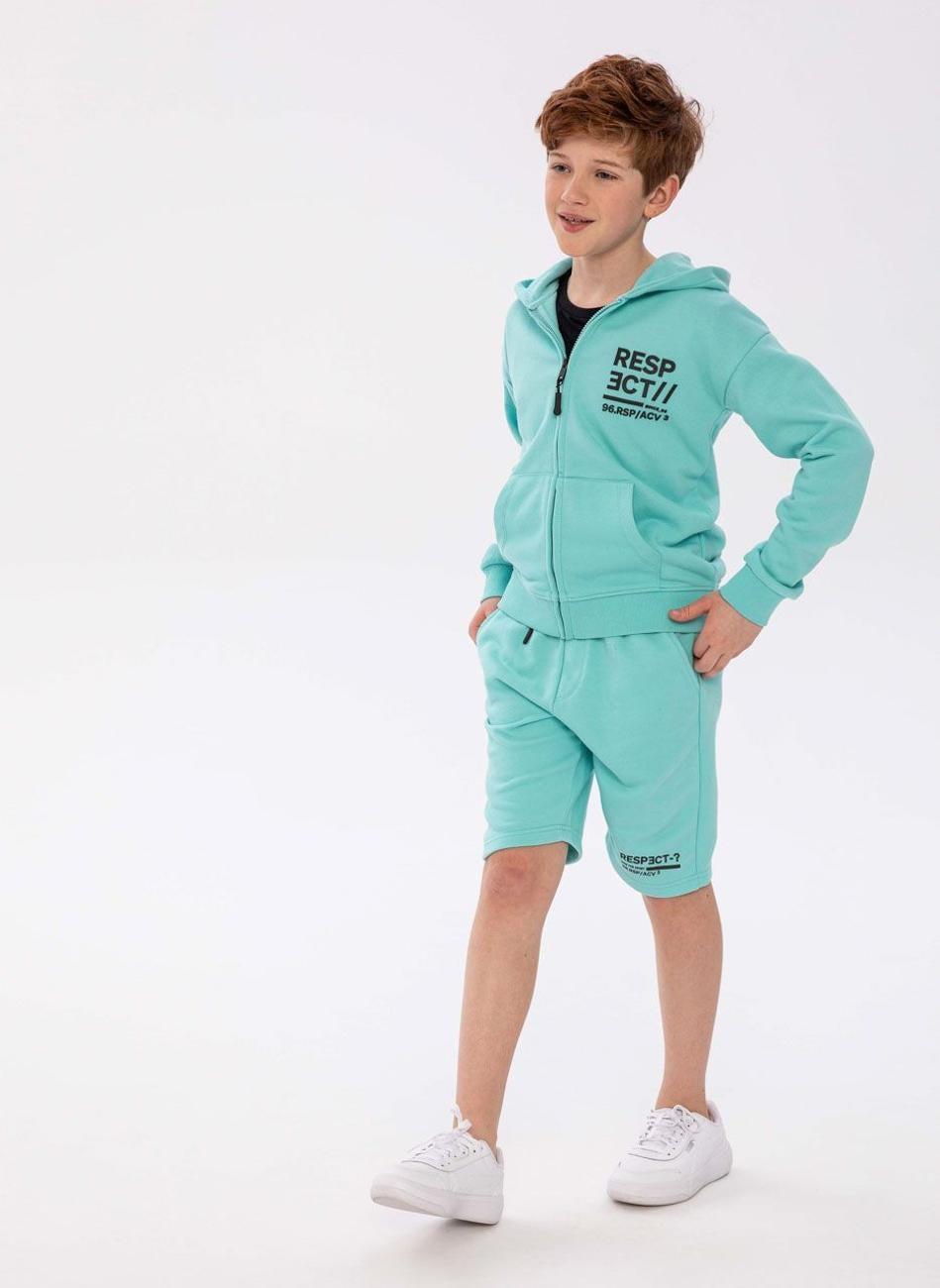 Boys Mint Green Fleece Shorts with Drawcord Fit - Image 1