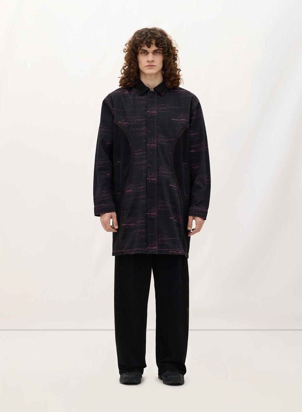 COAT 001 Black Striped Cotton Trench Coat - Image 1