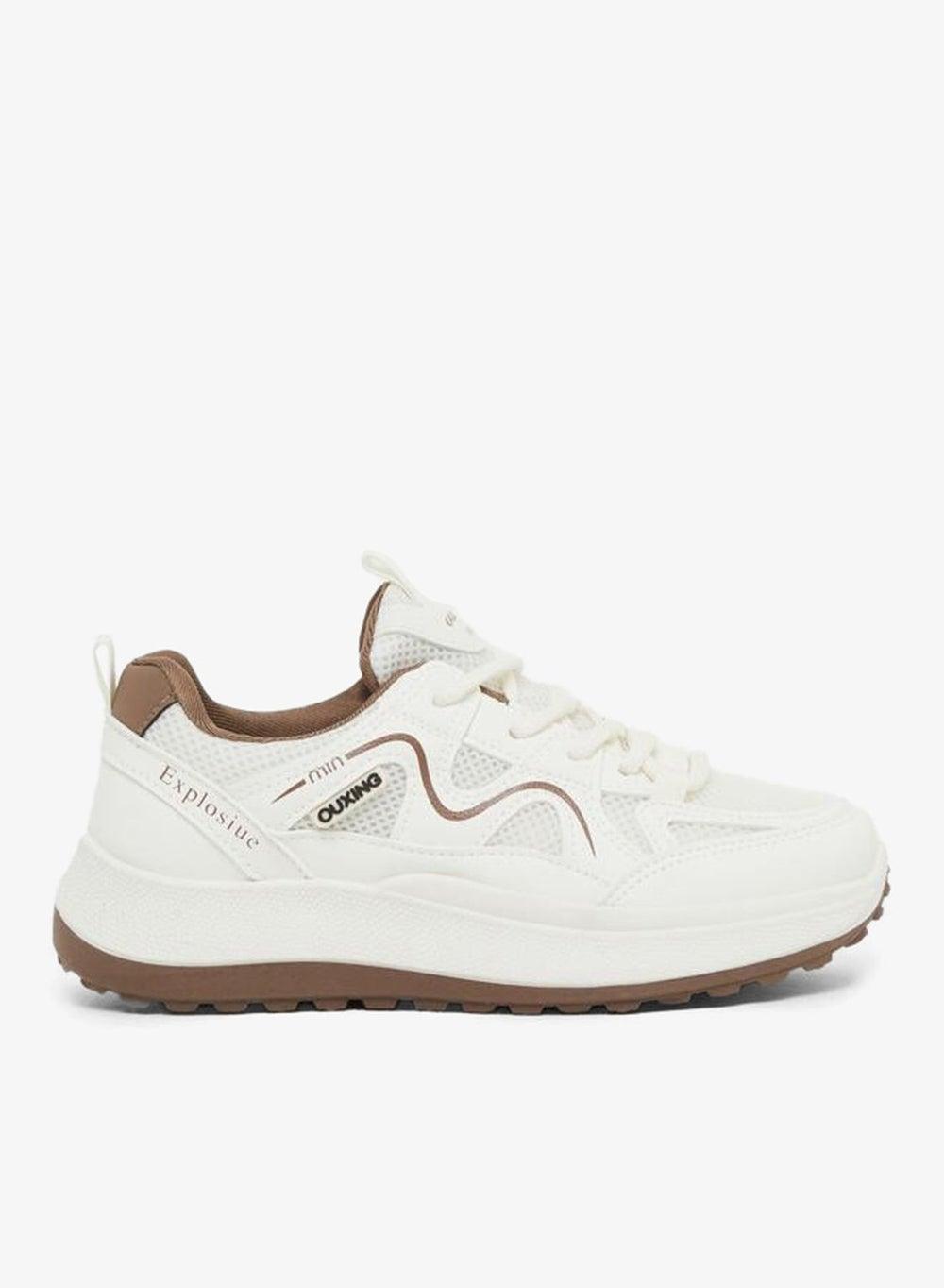 Contrast Trim Lace-Up Chunky Sneakers Brown Pull Tab - Image 1