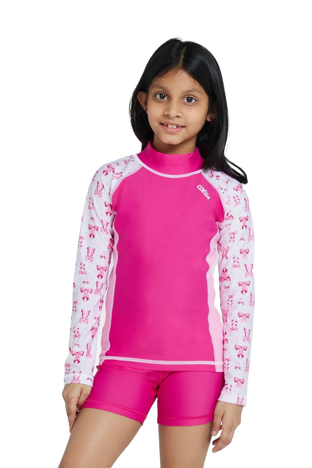 COEGA Girls Long Sleeve Rashguard Pink Bows - Image 1