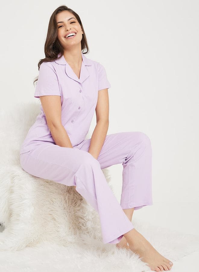 Purple Cotton Jersey Short Sleeve Pyjama Set 7005435816 - Image 1